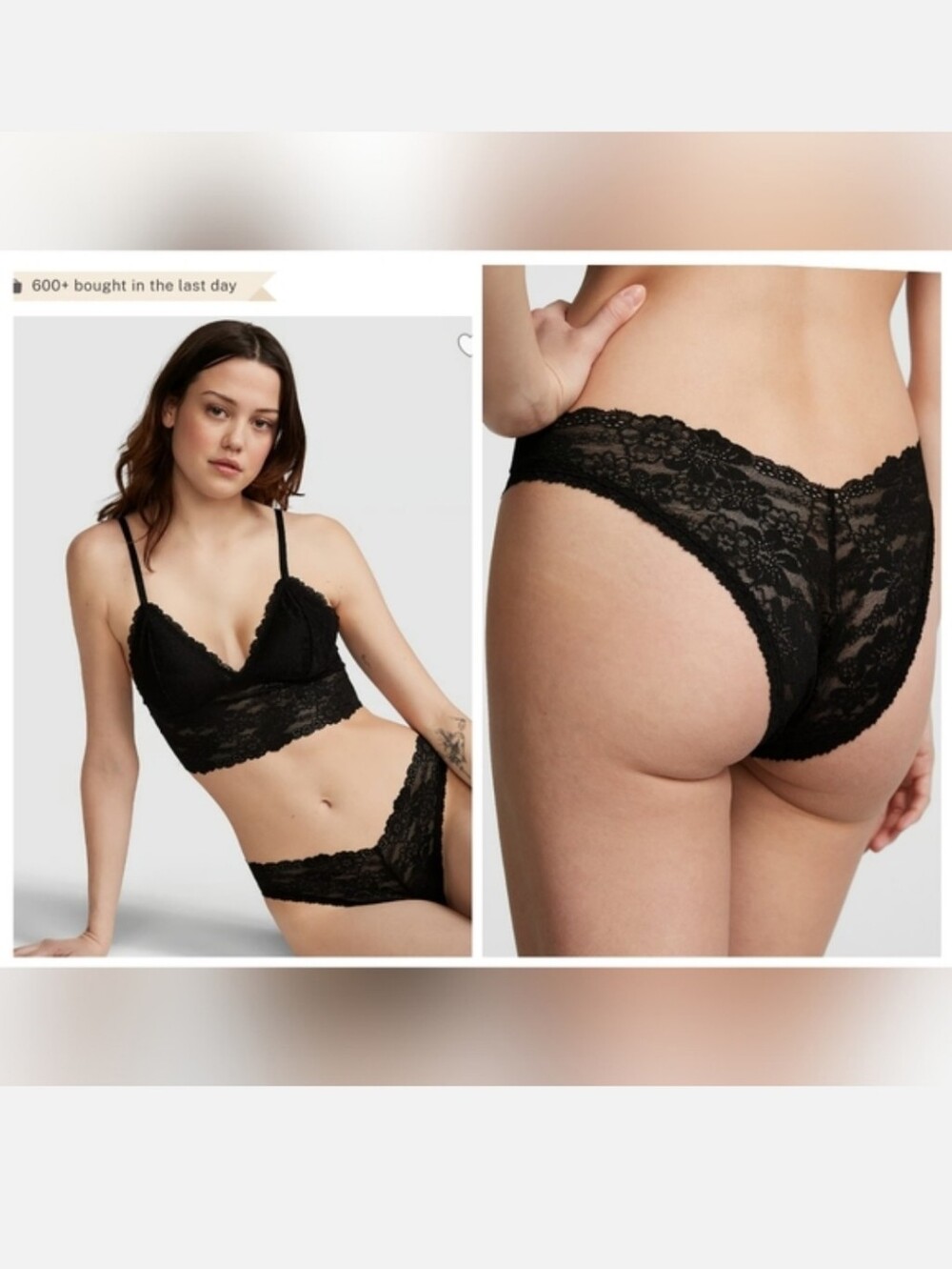 Victoria's Secret Pink Lace V-front Brazilan Panty BLACK XSMALL